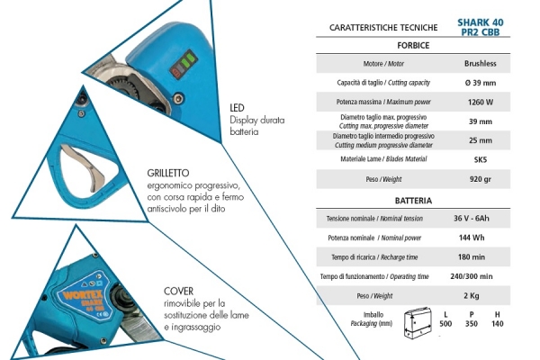 Forbice da potatura SHARK 40 PR2 CBB FORBICI E SEGHETTI PER POTATURA WORTEX  FORBICI PER LA POTATURA Pml Irrigazione - Depurazione Acqua - Giardinaggio